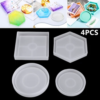 4buc Mucegai Silicon Rotund Pătrat Hexagon Coaster Bază de Matriță de Turnare a rășinilor Epoxidice Mucegai DIY Bijuterie Handmade Instrumente