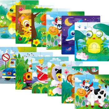 9 Buc Din Lemn Non-Jos Rama De Puzzle Mici, Sugari, Copii De Educație Timpurie De Desene Animate De Animale De Trafic Anime Puzzle Joc De Puzzle