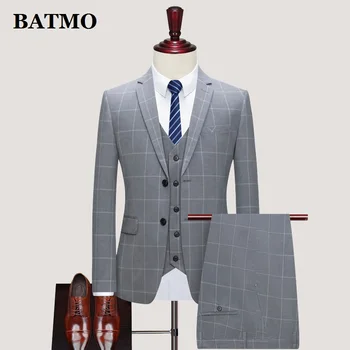BATMO 2020 nou sosirea primăverii carouri casual, costume de bărbați,pentru bărbați rochie de mireasa,jachete+pantaloni+vesta,SJT812