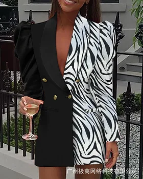 Femei Cu Maneci Lungi Blazer Sacou Dungi De Zebra Imprimate Talie Mare Moda Casual Butonul Sacouri Jachete
