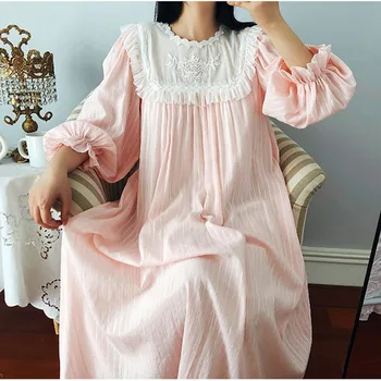 Femei Lolita Rochie Roz Printesa Sleepshirts Vintage Stil Palat Brodate Cămăși de noapte.Victorian Cămașă De Noapte Lounge Sleepwear
