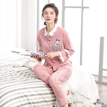 Femeile 2019 toamna și iarna noi cardigan bumbac rândul său, în jos guler cu maneci lungi pantaloni doamnelor pijamale coreean rever seturi de pijama
