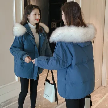 Geaca de femei de Culoare Pură Gros Parka coreean Haină Scurtă din Bumbac pentru Femei Jacheta de Iarna Guler de Blana Femei Libere în Jos Jacheta