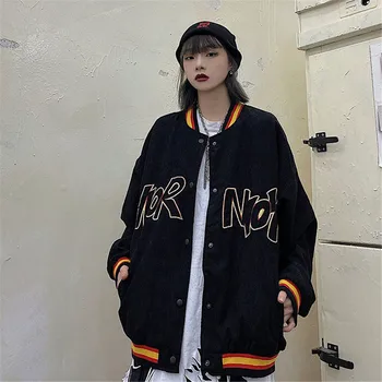 Negru Hip Hop Jacheta Fetele Harajuku Toamna Prietenul Hanorac Femei Mozaic Sacou Supradimensionat Topuri Ins Epocă De Baseball Hoodie