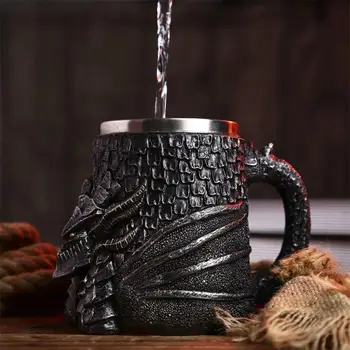 Strat dublu Cap de Dragon din Oțel Inoxidabil, Rasina 3D Halbă de Bere Pocalul de Birou Ceașca de ceai, Pahar de Vin Ceașcă de Cafea Drinkware Cadou