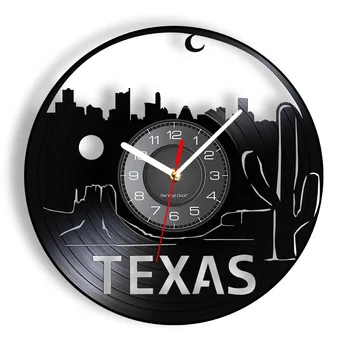 Texas Urbanism Gramofon Ceas De Perete Stat Din America De Peisaj Punct De Reper Moderne De Arta De Perete Negru Agățat Tăcut Ceasuri
