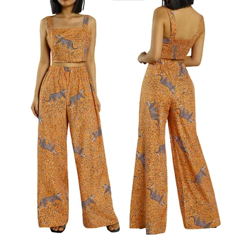 Tipărite Două Bucăți Pantaloni Seturi pentru Femei Tipărite de Costume de Moda de Vară fără Mâneci Curele de Cultură maieu+Pantaloni Largi Picior OL Utilaje
