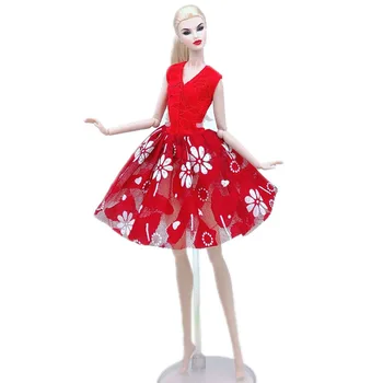 1/6 Papusa Tinuta Pentru Barbie Rochie Roșie Florale V-neck Rochii Pentru Barbie Petrecere Rochie de Bal 11.5