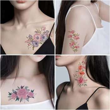 12Pcs/mulțime de Flori Autocolant Tatuaj Fals pentru Femei Dot Trandafir Bujor Tatuaje Temporare DIY Transfer de Apă Tatuaje Fete Fals Tattos