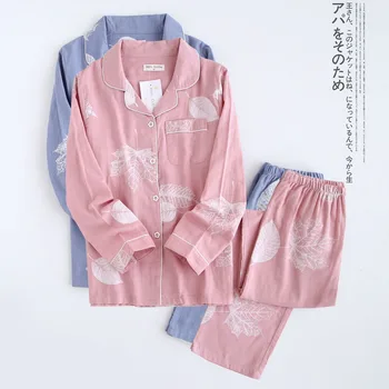 2021 kimono femme frunze de arțar pijama seturi pentru femei 100% tifon bumbac maneca lunga casual pijamale femei, pijamale toamnă fierbinte de vânzare