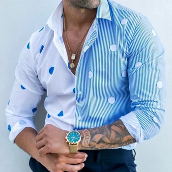 2021 NewAutumn Bărbați Vrac Casual Fashion Print Dot Stripe Lungă Maneca Cămașă Hawaiană Cardigan Streetwear Camisas Masculina