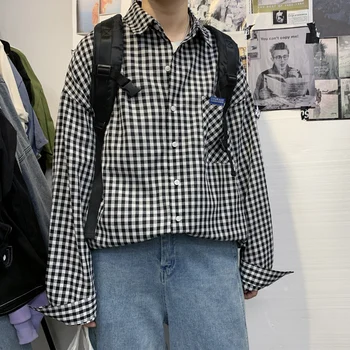 2022 Barbati De Moda Coreeană Camasi Carouri Plus Dimensiune Harajuku Streetwear Bluza Topuri De Sex Masculin Liber De Epocă Supradimensionate Marca Tricou L09