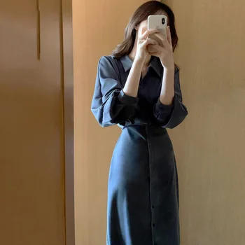 2022 Primăvară Nouă Coreeană Stil Retro Temperament Talie Controlate De Slăbire Tricou Femei Rochie Stil Francez Tineri Overknee Rochie