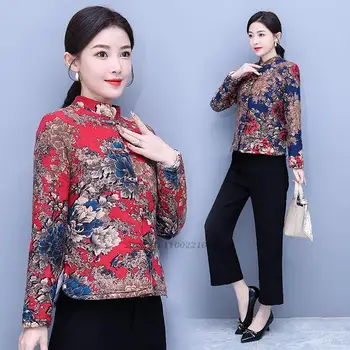 2022 retro tang sacou femei chineze lenjerie de pat din bumbac vintage naționale de flori strat de imprimare tradiționale hanfu haina îngroșa sacou