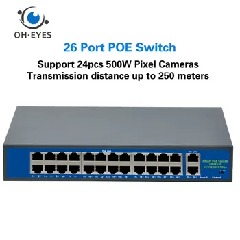 24 de Porturi de Switch POE + 2 Porturi Gigabit Rețea Fast Ethernet Switch Camere IP POE Alimentat Adaptor pentru Interior camera IP LAN Repeate