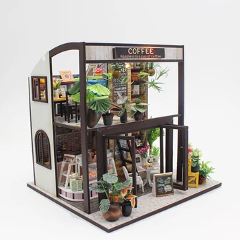 3D DIY din Lemn in Miniatura Manual Mobilier cafenea Casa Papusa Model Kituri de constructie Jucarii Pentru Fete Păpuși pentru Adulți Fata Cadou