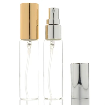 50pcs/lot 5 ml 10 ml Transparent Subțire de Sticlă Spray de Sticlă Flacoane de Sticlă Portabil Mini Parfum Pulverizator cu Aur, Capac de Argint