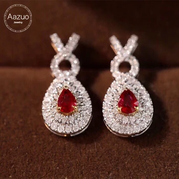 Aazuo Bijuterii Fine din Aur de 18k Naturale Rubin Real Diamante de Lux Waterdrop Stud Cercei Talentat Pentru Femei Logodnă, Nuntă