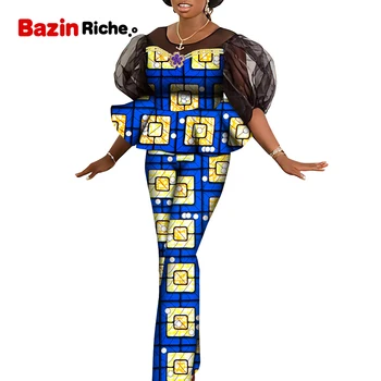 African Două Piese Costum Femei de Petrecere Negru Șifon mâneci Cutat T-shirt de Sus și Pantaloni Plus Dimensiune Domnișoară de Seturi WY9472