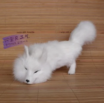alb simulare fox jucărie de artizanat din Polietilenă&blană de vulpe papusa cadou despre 29x8x13cm 0839