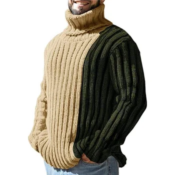 Barbati toamna și iarna noi despicare contrast de culoare pulover barbati maneca lunga guler înalt pulover tendință sy0136