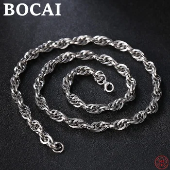 BOCAI S925 Argint Colier 2021 Nou Popular Simplu Groase Răsucite lanț Pura Argentum Gât Bijuterii pentru Femei, Bărbați