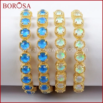 BOROSA 1bucată de Culoare de Aur Rotund Douăzeci-Piatra Opal Fațete Bratara Japoneză Opal-a făcut Om Alb/albastru Opal Brățară Bijuterii ZG0341