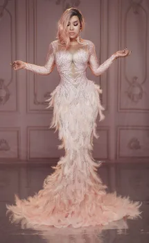 Cantareata de performanță haine Roz înger copil rochie cu pene spectacol pe scena sclipitoare costum Club de noapte, Bar de petrecere, rochii de seara