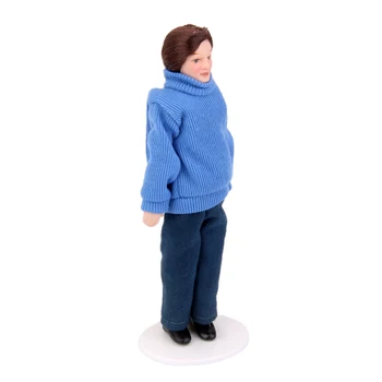 Casa de păpuși în Miniatură de Porțelan Oameni de seama Omul în Pulover Albastru cu Stand