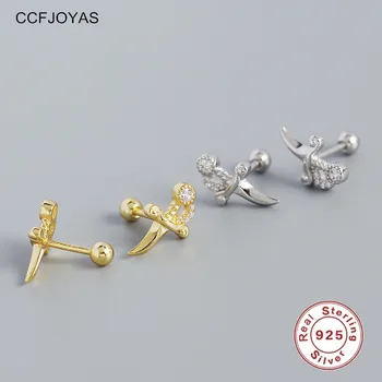CCFJOYAS 1 pereche Mini Drăguț Argint 925 Cercei Stud Minimalist de Aur de Argint de culoare Mic Pumnal în Formă de Cercei Piercing
