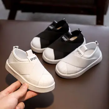 Copii Pantofi Casual De Toamna De Moda Rotund Toe Slip-On Pantofi Pentru Fete Băieți Școală De Pantofi Albi Non-Alunecare Moale Apartamente Copii Adidasi