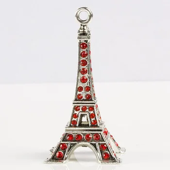 Culoare argintie Turnul Eiffel în Formă de Pandantiv Roșu Stras Farmecele Pentru a Face Bijuterii DIY Colier Accesorii