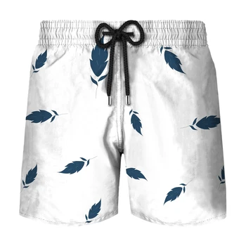 De vară pentru Bărbați Pantaloni de Plajă Imprimare 3D Pene Frunze Bărbați pantaloni Scurți de Moda Acasa Pantaloni Talie Dantelă-Up Scurt