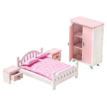 Din lemn, Mobilier casă de Păpuși Set de Mini-Mobilier din Lemn Kit Mobilier casă de Păpuși Mini Dormitor Model de Jucării pentru copii Cadouri