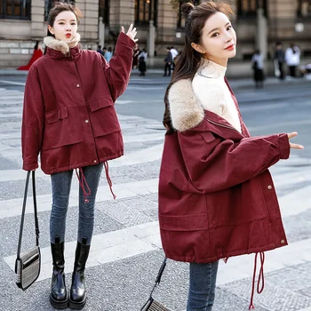 Dinboa-Strat de Bumbac denim pentru Femei Rever Complet Maneca Liber Hanorac Femei 2022 Iarna Noi Solidă Moda coreeană Cald Jacheta Femei