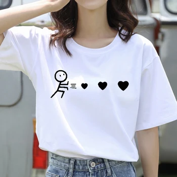 Femei T-shirt de inima drăguț dragoste de imprimare T-shirt de bază O-gât cu mânecă scurtă femei alb T-shirt grafic kawaii fata de T-shirt
