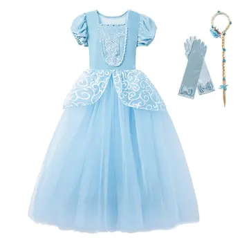 Fetițele Albastru Cenusareasa Dress Up Copii Puff Maneca Elegante De Bal, Rochie De Petrecere Copii Fata De Ziua De Nastere Costum De Prințesă