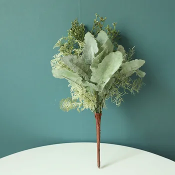 Foita de argint crizanteme artificiale buchet de flori de plastic plante verzi de iarbă sala de nunta ziua de Crăciun decorare INS stil