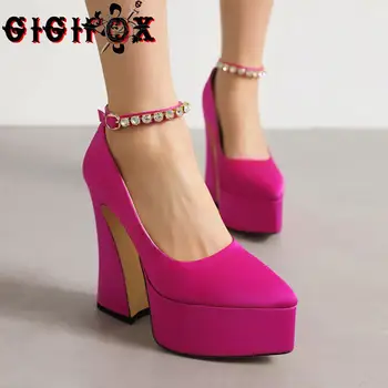 GIGIFOX Sexy si Damele de Femei Tocuri Platforma Pompe de Glezna, Catarama Rotund Toe Strappy Rochie de Mireasa Alb de Primăvară Pantofi de Lux