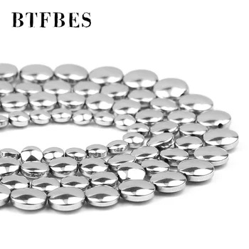 Hematit Piatra Naturala de culoare Argintie Plat Rotund Monedă 6/8/10mm Liber Distanțiere Margele Pentru Bijuterii Farmec Face DIY Accesorii