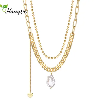 Hongye Neregulate Perle Naturale Colier Drăguț Dublu Strat pentru Lady de Culoare de Aur de Bijuterii la Modă Pandantiv Noi Sosiri de Moda