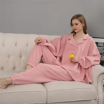 Iarna Pijama Set De Îngroșare 2 Bucati Femei Casual Culoare Solidă Vrac Cald Pijamale Elegante Toamna Pijamale Pijama