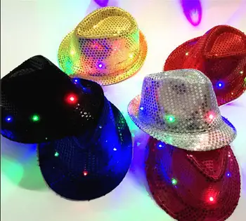 Led Flash Paiete pălărie de Adulți, copiii Hip-Hop Aprinde Jazz Cap Pălării Club de Dans de Partid Eveniment Festiv Ziua de naștere a efectua prop 200pcs