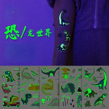 Lichtgevende Dinozaurilor Kinderen Tatuaj Autocolante De Desene Animate Distractiv Gloeiende Autocolante Tijdelijke Op Gezicht Brațul Fost Voor De Artă Decore