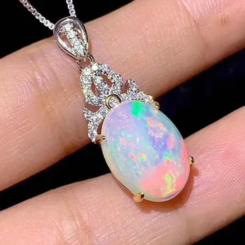 Naturale opal pandantiv colier Australia zonă minieră decolorarea efect argint 925 lant 10*12mm