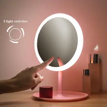 Oglindă de machiaj Fodable Lumini cu LED-uri Rotund Make-up Oglindă Mărire de Iluminare De 360 Oglinda Cosmetica Cu Lumina de Noapte Pentru Femei