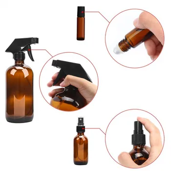 Pahar Sticla cu Pulverizator, Chihlimbar, Sticlă, Sticle de Spray Set Reîncărcabile Recipient pentru Uleiuri Esențiale, Produse de Curățenie, sau Aromoterapie