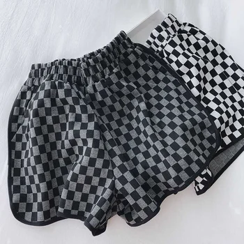 Populare 2022 Tablă de șah Carouri pantaloni Scurti de Vara pentru Femei Exterior Purta în Vrac Larg-picior Mare-talie Sport Casual Pantaloni Fierbinte