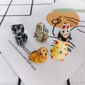 Retro De Desene Animate De Animale Drăguț Urs Iepure Ceramice Colorate De Ceramică Margele De Lut Trase De Mână Pandantiv Mic