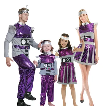 Retro Violet Timp Robot Cosplay Adult Astronaut Extraterestru Costum de Halloween pentru Copii de Grup de Partid Cuplu Rochie Fancy Cosplay